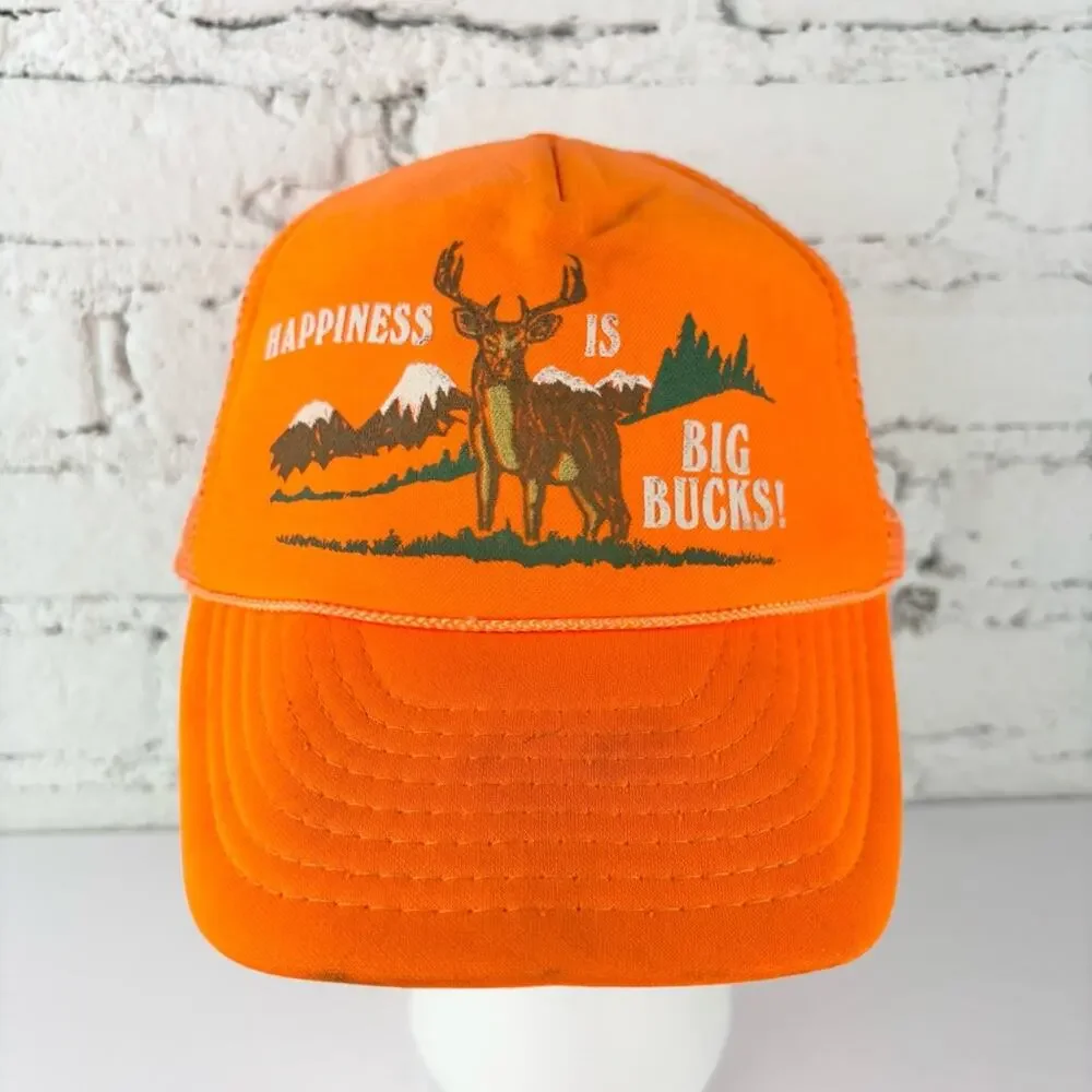 Vintage Happiness Is Big Bucks Orange Snapback Hat